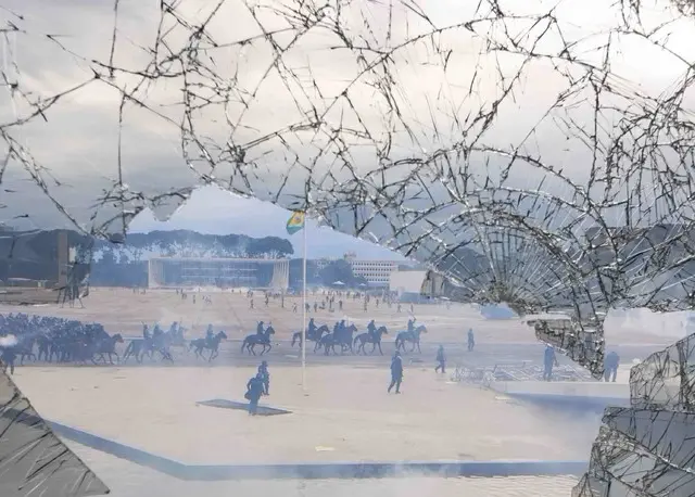Vidraça quebrada por manifestantes - Foto: Igo Estrela/Metrópoles