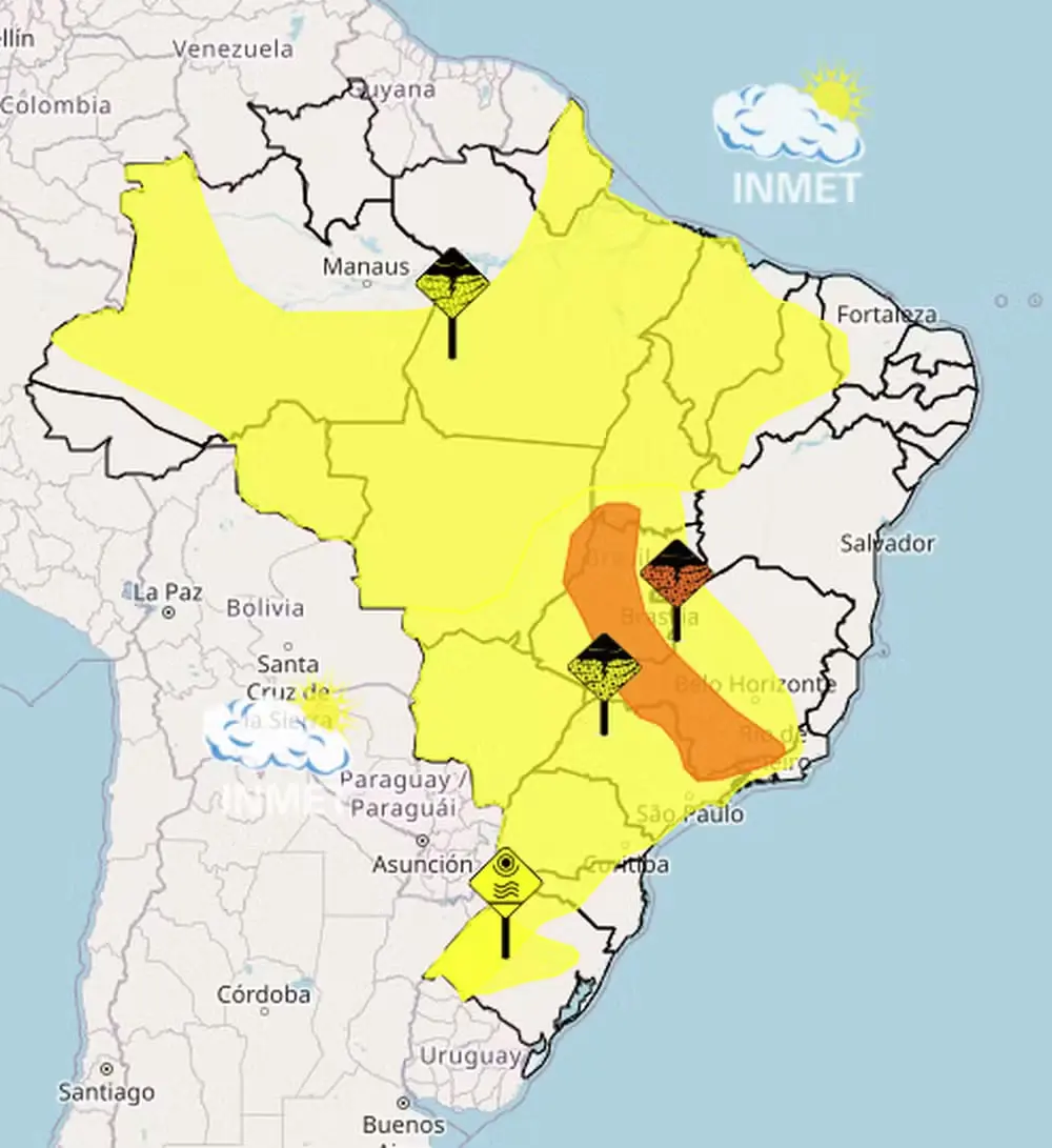 Previsão de chuvas atinge quase todo estado — Foto: Inmet/Reprodução
