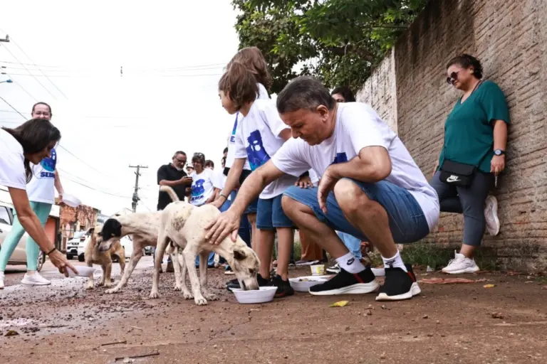 Projeto Tigela Cheia: Prefeito Eduardo e secretária Gabi Siqueira alimentam cães e gatos de rua 