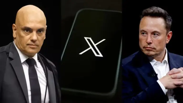 Alexandre de Moraes determinou o bloqueio da plataforma X, do bilionário Elon Musk — Foto: Rosinei Coutinho/STF, Getty, Reuters