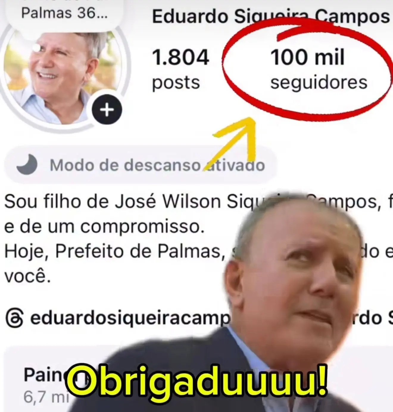 Eduardo Siqueira chega aos 100 mil seguidores no Instagram e vira o 2º político mais seguido do TO: “reflexo do trabalho”