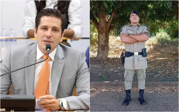 O deputado apresentou Moção de Aplausos ao policial militar Kayo Bruno Costa e Silva, de Palmas — Foto: Arte sobre fotos de Clayton Cristus/Dicom Aleto e Ascom/PMTO