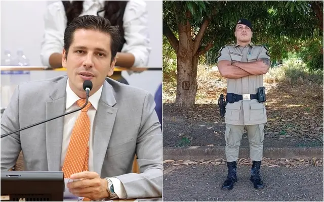 O deputado apresentou Moção de Aplausos ao policial militar Kayo Bruno Costa e Silva, de Palmas — Foto: Arte sobre fotos de Clayton Cristus/Dicom Aleto e Ascom/PMTO