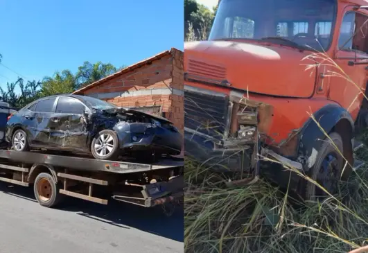 Batida entre carro e caminhão deixa um homem morto em Luzimangues — Foto: Arte g1/Patrício Reis/g1TO