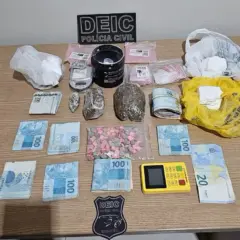 Porções de drogas apreendidas durante ação da 8ª DEIC - Foto: DICOM SSP TO 
