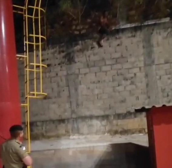 Flagrado no muro: homem tenta sair de motel sem pagar conta em Palmas; VÍDEO