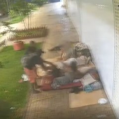 Momento em que agressores puxam homem para canteiro e o matam — Foto: Câmera de segurança/Reprodução