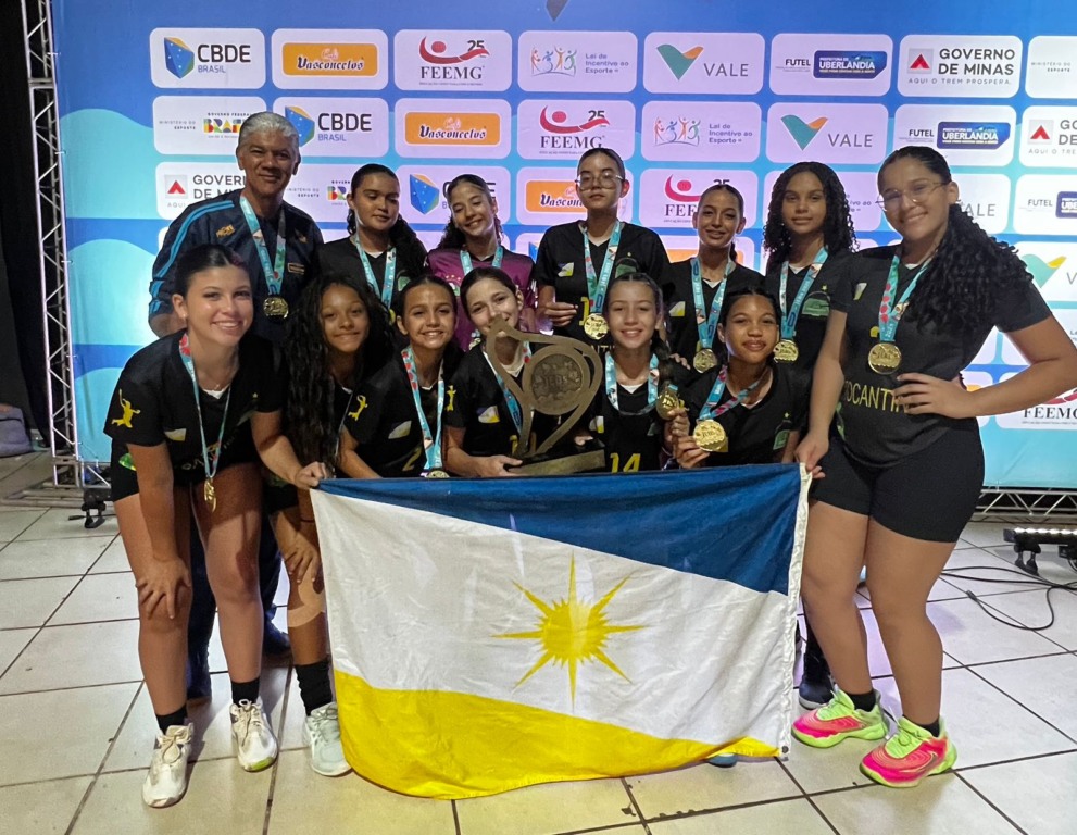 Equipe feminina de handebol, do Instituto Presbiteriano Vale Do Tocantins, de Paraíso do Tocantins, conquistou medalha de ouro - Foto: Vitória Pereira/Governo do Tocantins Equipe feminina de handebol, do Instituto Presbiteriano Vale Do Tocantins, de Paraíso do Tocantins, conquistou medalha de ouro - Foto: Vitória Pereira/Governo do Tocantins