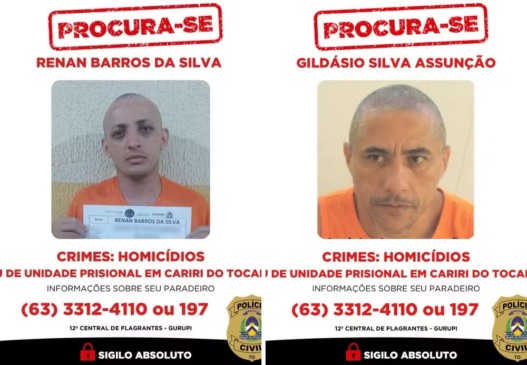 Fugitivos procurados! Serial killer que escapou de presídio mobiliza forças de segurança no TO