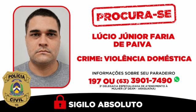 Informações do paradeiro do investigado podem ser número (63) 3901-7490; o anonimato é garantido - Foto: Dicom SSP/TO