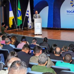 Presidente da Ameto, Carlos Eduardo Moraes, durante o lan&ccedil;amento do Curso T&eacute;cnico em Minera&ccedil;&atilde;o, realizado no audit&oacute;rio do Pal&aacute;cio Araguaia Governador Jos&eacute; Wilson Siqueira Campos, em Palmas - Foto: Antonio Goncalves/Governo do Tocantins