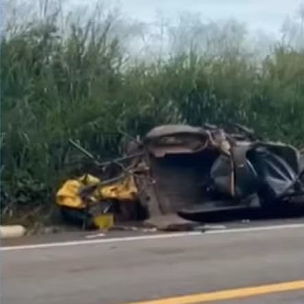 Caminhonete ficou completamente destruída — Foto: Reprodução/TV Anhanguera