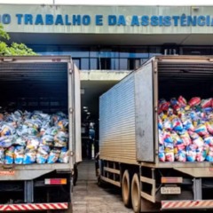 Caminh&otilde;es com cestas b&aacute;sicas entregues durante a pandemia &mdash; Foto: Setas/Governo do Tocantins