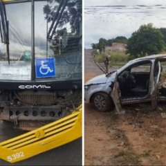 Adolescente sem habilita&ccedil;&atilde;o dirigia carro que bateu em &ocirc;nibus &mdash; Foto: Reprodu&ccedil;&atilde;o/TV Anhanguera