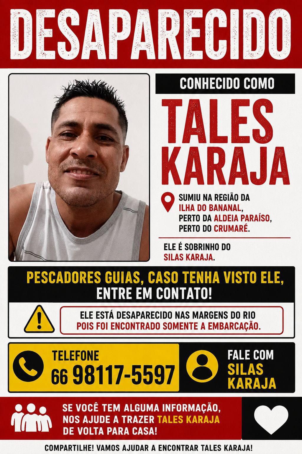 Familiares intensificam buscas por indígena desaparecido na Ilha do Bananal Familiares intensificam buscas por indígena desaparecido na Ilha do Bananal