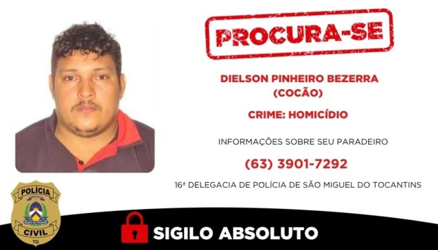 Homem é considerado foragido e é procurado pela Polícia Civil - Foto: DICOM SSP TO 