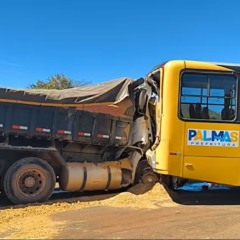 A batida danificou a parte trazeira do ônibus e a frente do caminhão — Foto: Divulgação/Redes sociais