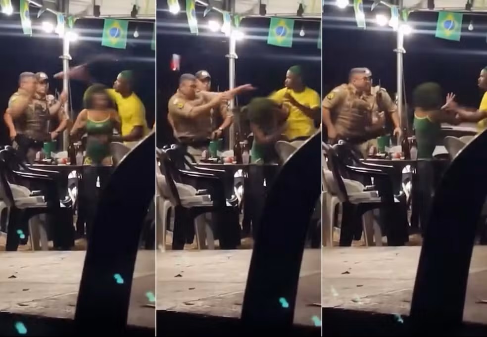 Policial militar foi agredido com lata de cerveja — Foto: Reprodução/Redes Sociais Policial militar foi agredido com lata de cerveja — Foto: Reprodução/Redes Sociais