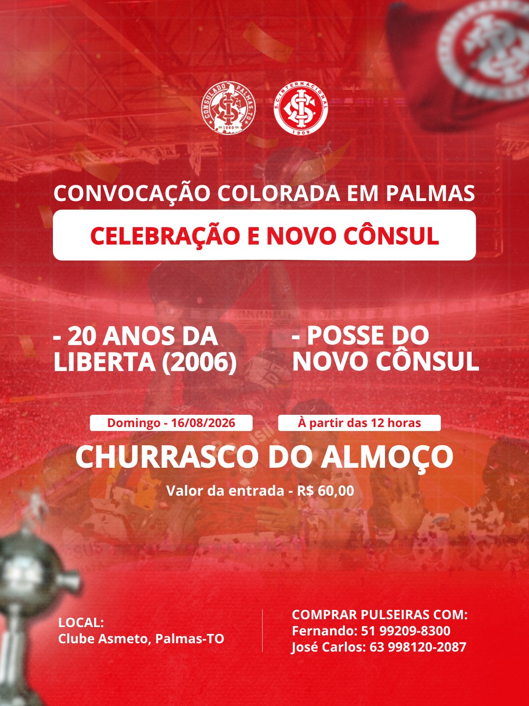 Com convites de Abel Braga, Tinga e Fernando Carvalho, colorados de Palmas empossam novo cônsul em festa no dia 16 de agosto