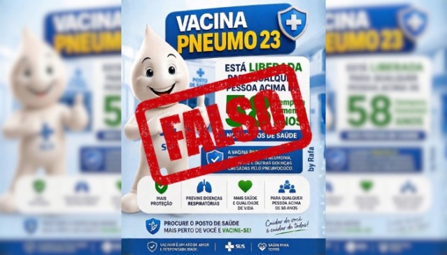 Saúde de Palmas alerta para card falso sobre vacina Pneumo 23