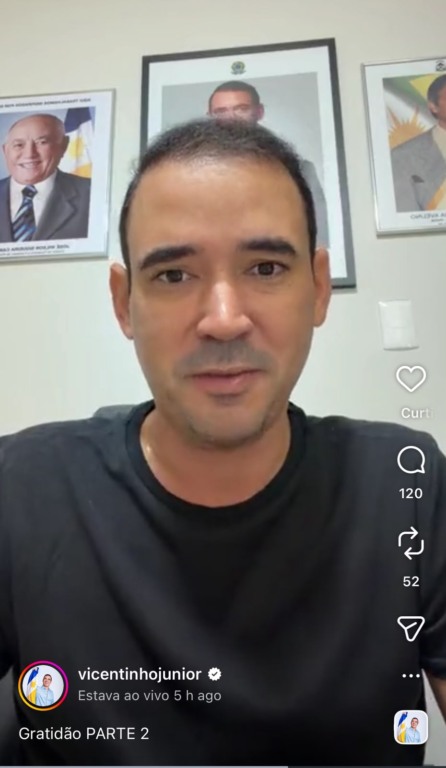 Em live, Vicentinho estreia nova fase da campanha: “O tocantinense merece comparar projetos”