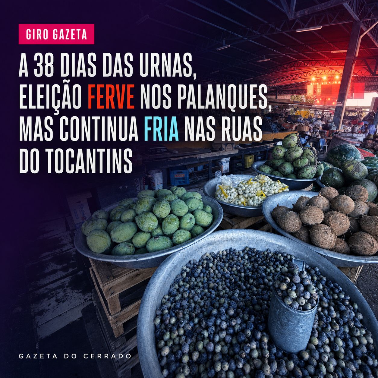 GIRO GAZETA: A 38 dias das urnas, eleição ferve nos palanques, mas continua fria nas ruas do Tocantins GIRO GAZETA: A 38 dias das urnas, eleição ferve nos palanques, mas continua fria nas ruas do Tocantins