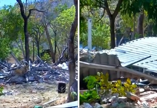 Construções foram derrubadas com o uso de maquinário — Foto: Reprodução/Tv Anhanguera