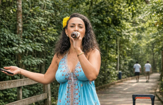 Jucy Pontes se apresenta na ponte da pista de cooper do Parque Cesamar - Foto: Arquivo Pessoal