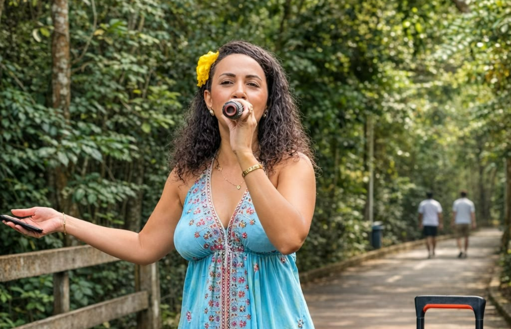 Jucy Pontes se apresenta na ponte da pista de cooper do Parque Cesamar - Foto: Arquivo Pessoal Jucy Pontes se apresenta na ponte da pista de cooper do Parque Cesamar - Foto: Arquivo Pessoal