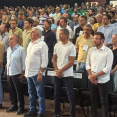 &nbsp;O vice-governador e candidato homologado ao Governo do Tocantins, Laurez Moreira (PSD); o candidato homologado a vice-governador, Coronel Silva Neto; e o candidato homologado ao Senado Federal Paulo Mour&atilde;o (PT) durante participa&ccedil;&atilde;o na audi&ecirc;ncia P&uacute;blica em Pedro Afonso