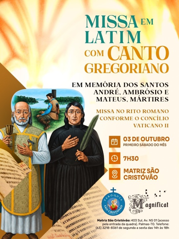 Missa em Latim com Canto Gregoriano será celebrada neste sábado em Palmas