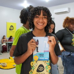 Josemir Brito durante o Curso de Forma&ccedil;&atilde;o Pol&iacute;tica para Crian&ccedil;as e Adolescentes, em mar&ccedil;o de 2026. | Foto: Izadora Porto/Ascom CEDECA&nbsp;